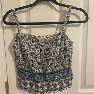 Women's‎ Vintage Cottage Core Blue Floral Beaded Tank Top - Size Medium